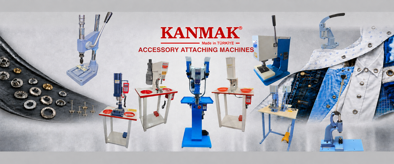 KANMAK accessory attaching machines for textile fasteners, snaps and eyelets